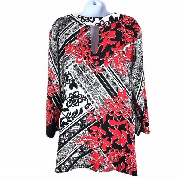 Chico's Top Floral Print Multicolored Open Shoulde - Picture 4 of 6